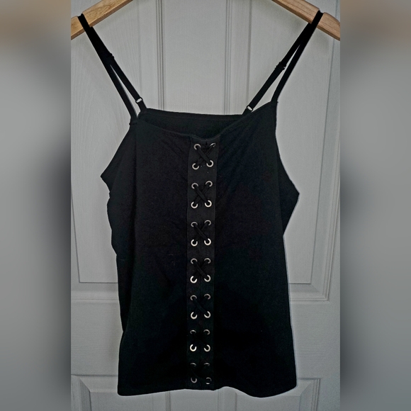 Torrid Tops - Torrid Foxy Goth Biker Lace Up Cami Women's Size 1 14/16 Blk Corset Tank Top
